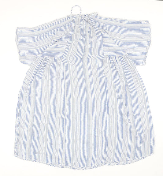 H&M Womens Blue Striped Polyester A-Line Size 8 Mock Neck Tie