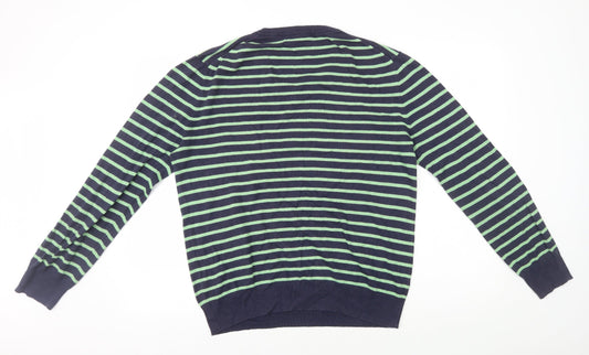 Gap Mens Blue V-Neck Striped Cotton Pullover Jumper Size M
