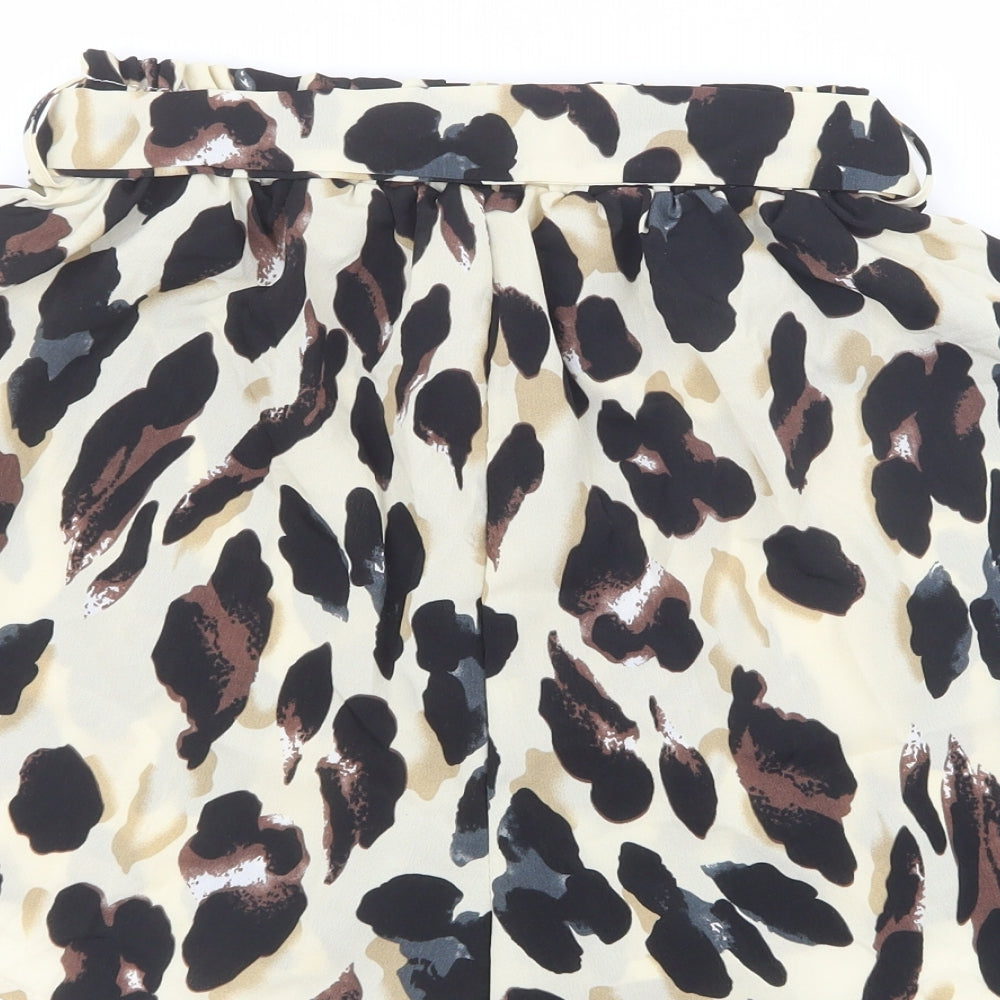 SheIn Womens Beige Argyle/Diamond Cotton Culotte Shorts Size S L3 in Extra-Slim Tie - Leopard print