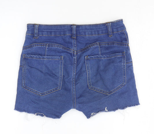 Denim & Co. Womens Blue Cotton Hot Pants Shorts Size 8 L3 in Regular Zip - Distressed Look