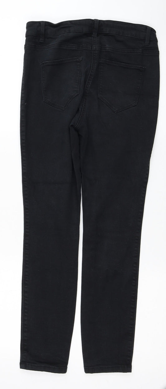 NEXT Womens Black Cotton Skinny Jeans Size 12 L24 in Regular Zip