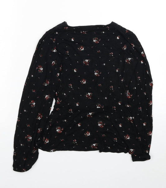 Boohoo Womens Black Fair Isle Polyester Basic Blouse Size 6 V-Neck - Lace Detail