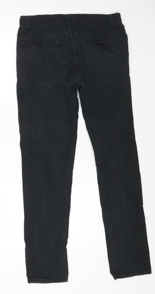 Denim & Co. Womens Black Cotton Straight Jeans Size 32 in L32 in Regular Zip