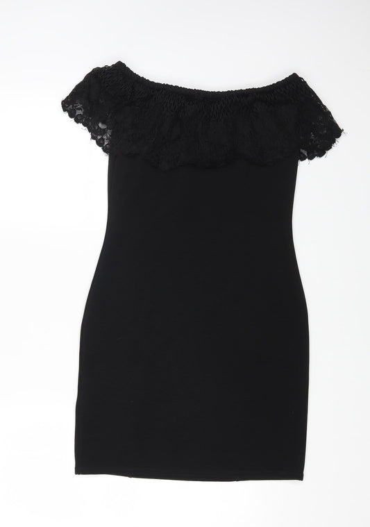 Lipsy Womens Black Polyester Bodycon Size 12 Off the Shoulder Pullover