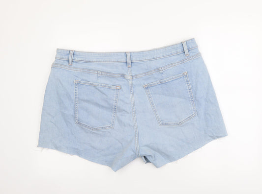Marks and Spencer Womens Blue Cotton Mom Shorts Size 22 L4 in Regular Button