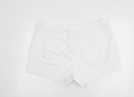 Marks and Spencer Womens White Cotton Mom Shorts Size 22 L4 in Regular Button