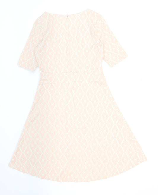 NEXT Womens Pink Geometric Cotton Skater Dress Size 10 Round Neck Zip