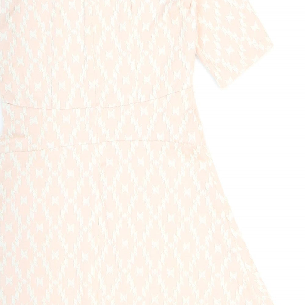 NEXT Womens Pink Geometric Cotton Skater Dress Size 10 Round Neck Zip