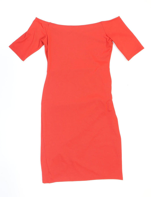 River Island Womens Red Polyester A-Line Size 10 Off the Shoulder Pullover - Ribbed