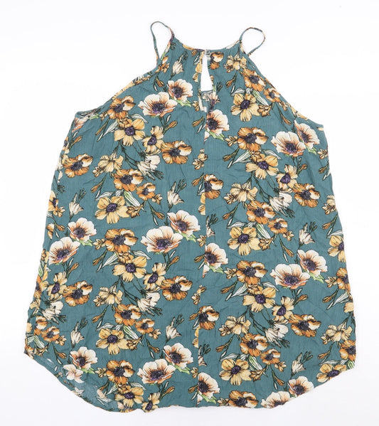 FOREVER 21 Womens Green Floral Rayon A-Line Size S Boat Neck Pullover