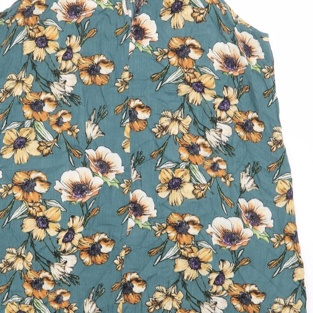 FOREVER 21 Womens Green Floral Rayon A-Line Size S Boat Neck Pullover