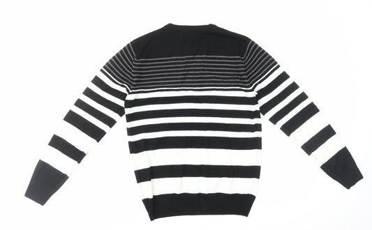 Primark Womens Black Round Neck Striped Acrylic Pullover Jumper Size S