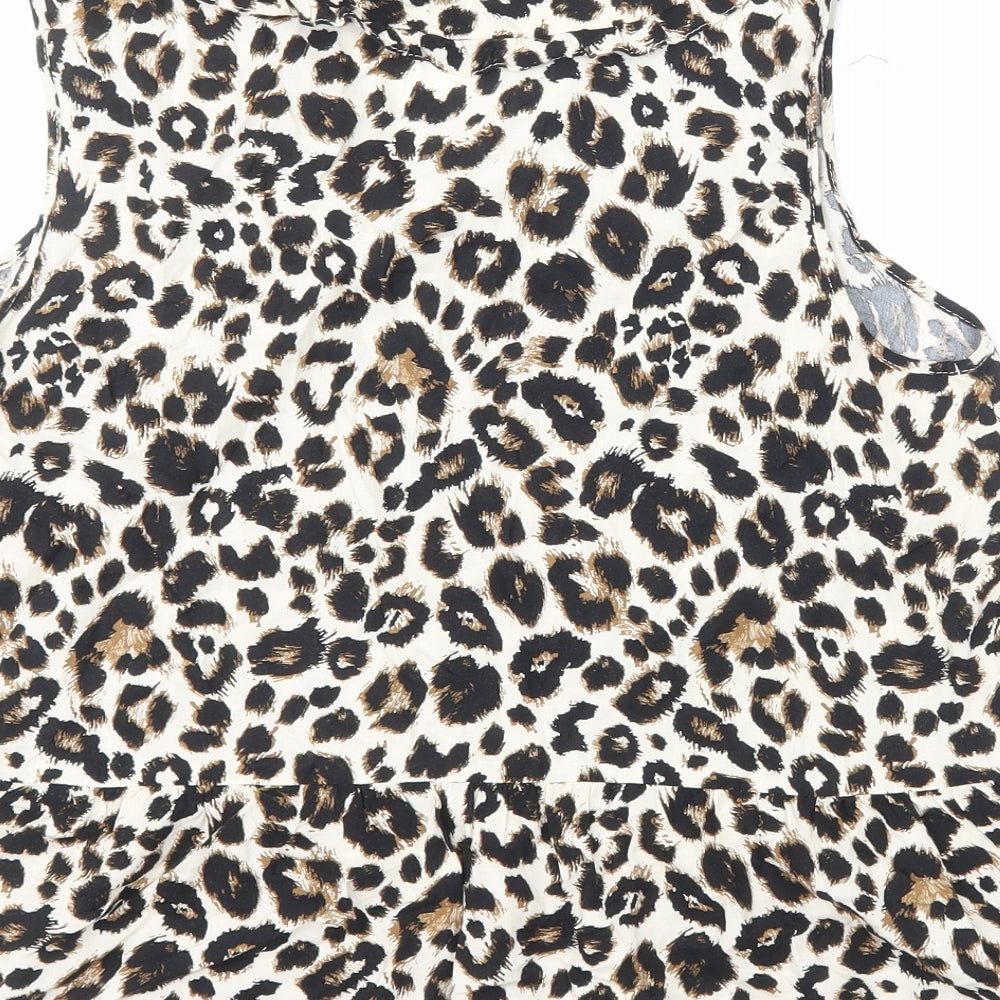 George Womens Brown Animal Print Viscose Basic Button-Up Size 14 Collared - Leopard Print