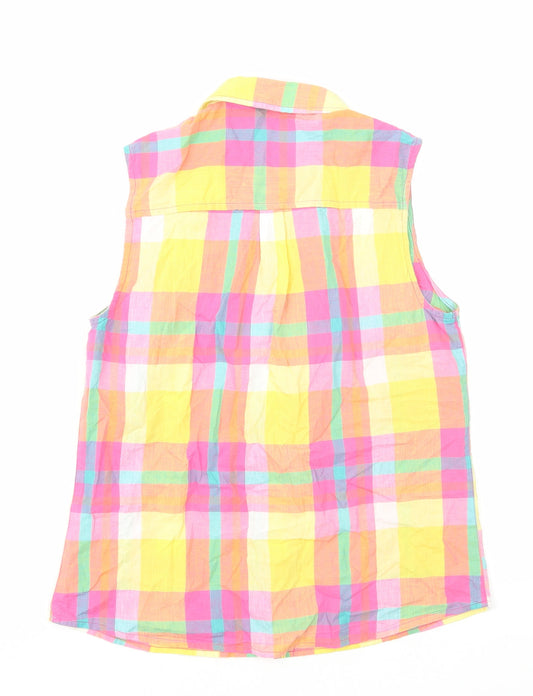 TU Womens Multicoloured Plaid Viscose Basic Button-Up Size 10 Collared