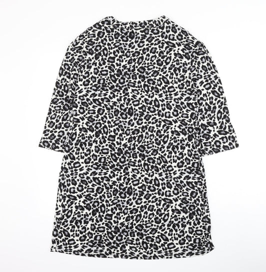 TU Womens White Animal Print Viscose Shift Size 10 V-Neck Pullover - Leopard Print