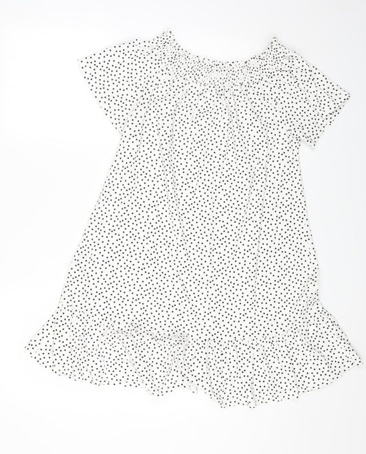 Roman Womens White Polka Dot Cotton A-Line Size 12 Off the Shoulder Pullover