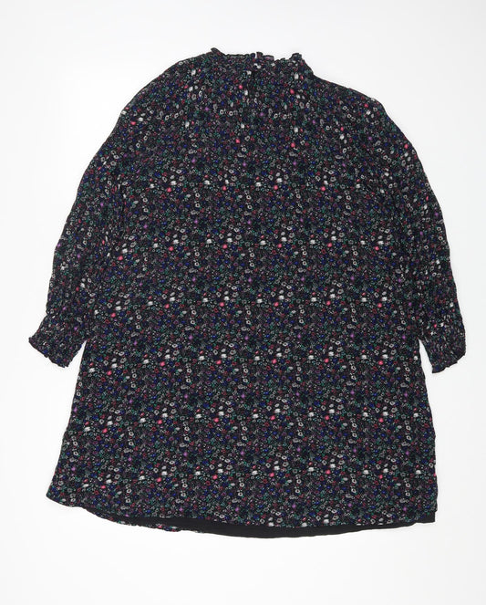 Marks and Spencer Womens Multicoloured Floral Polyester A-Line Size 12 Round Neck Button
