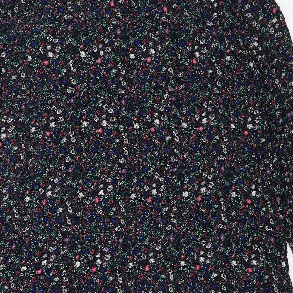Marks and Spencer Womens Multicoloured Floral Polyester A-Line Size 12 Round Neck Button