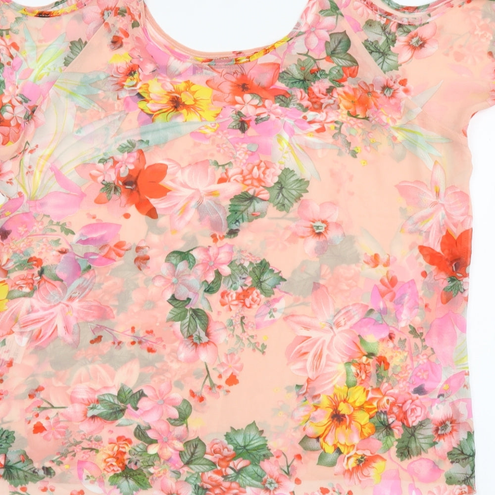 Parisian Collection Womens Multicoloured Floral Polyester Basic Blouse Size 8 Scoop Neck - Cold Shoulder