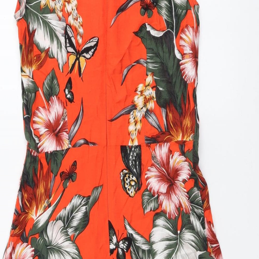 Oasis Womens Red Floral Viscose A-Line Size 8 Round Neck Zip