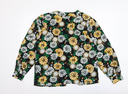 Collection Womens Multicoloured Floral Polyester Basic Button-Up Size 10 V-Neck