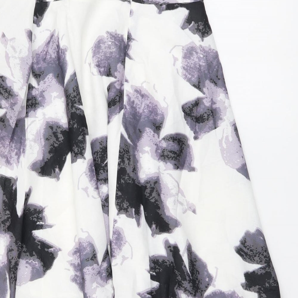 Sophyline Womens White Floral Polyester Flare Skirt Size S Zip