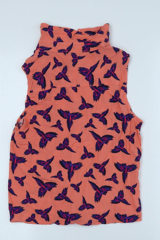 George Womens Pink Geometric Viscose Jersey Button-Up Size 12 Collared - Bird Print