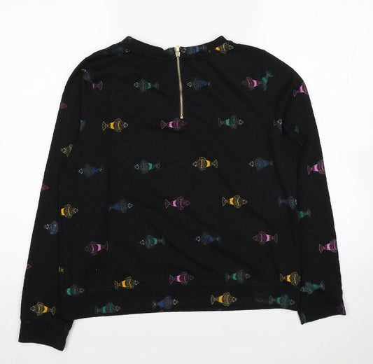 H&M Womens Black Geometric Polyester Pullover Sweatshirt Size S Zip - Fish Print