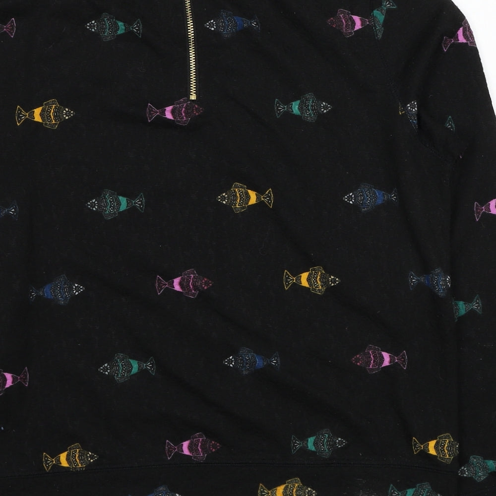 H&M Womens Black Geometric Polyester Pullover Sweatshirt Size S Zip - Fish Print