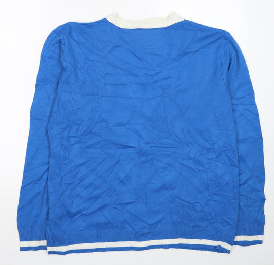 Lee Cooper Womens Blue V-Neck Acrylic Cardigan Jumper Size L