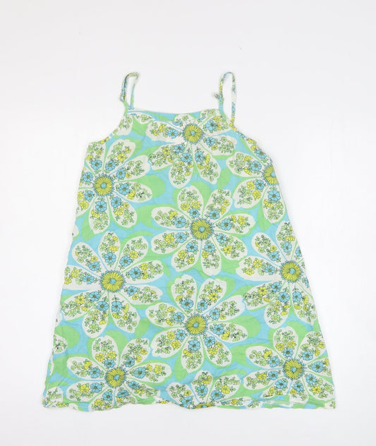 New Look Womens Green Floral 100% Cotton Mini Size 10 Round Neck Pullover