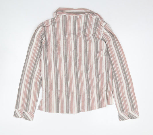 EWM Womens Multicoloured Striped Polyester Basic Button-Up Size 10 V-Neck