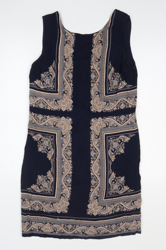 Monsoon Womens Black Geometric Polyester Tank Dress Size 12 Round Neck Zip