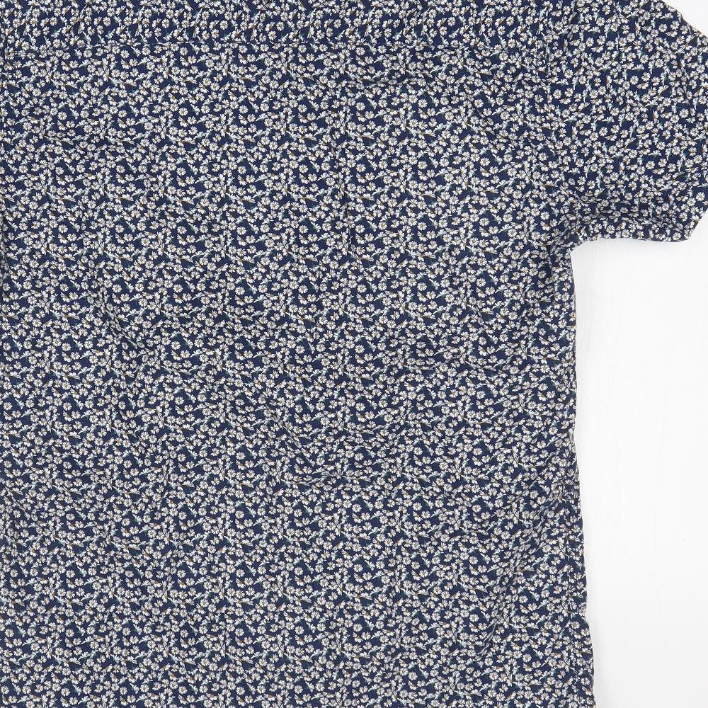 Mens UK Size S Easy Blue Button-Up Short Sleeve Casual Shirt