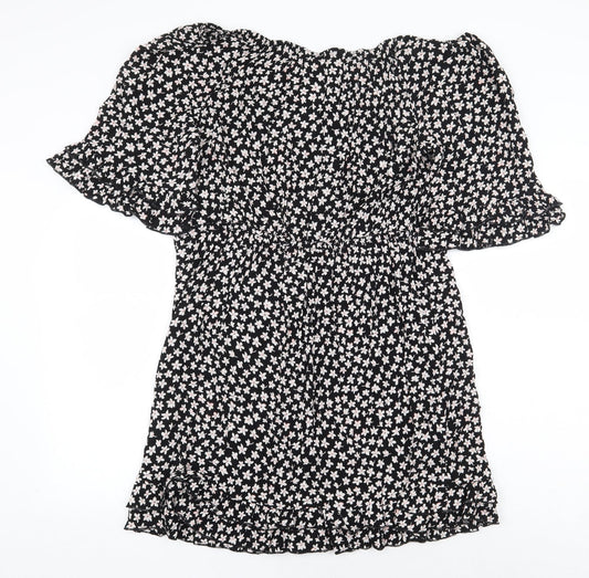 Dorothy Perkins Womens Black Floral Viscose A-Line Size 12 Off the Shoulder Pullover