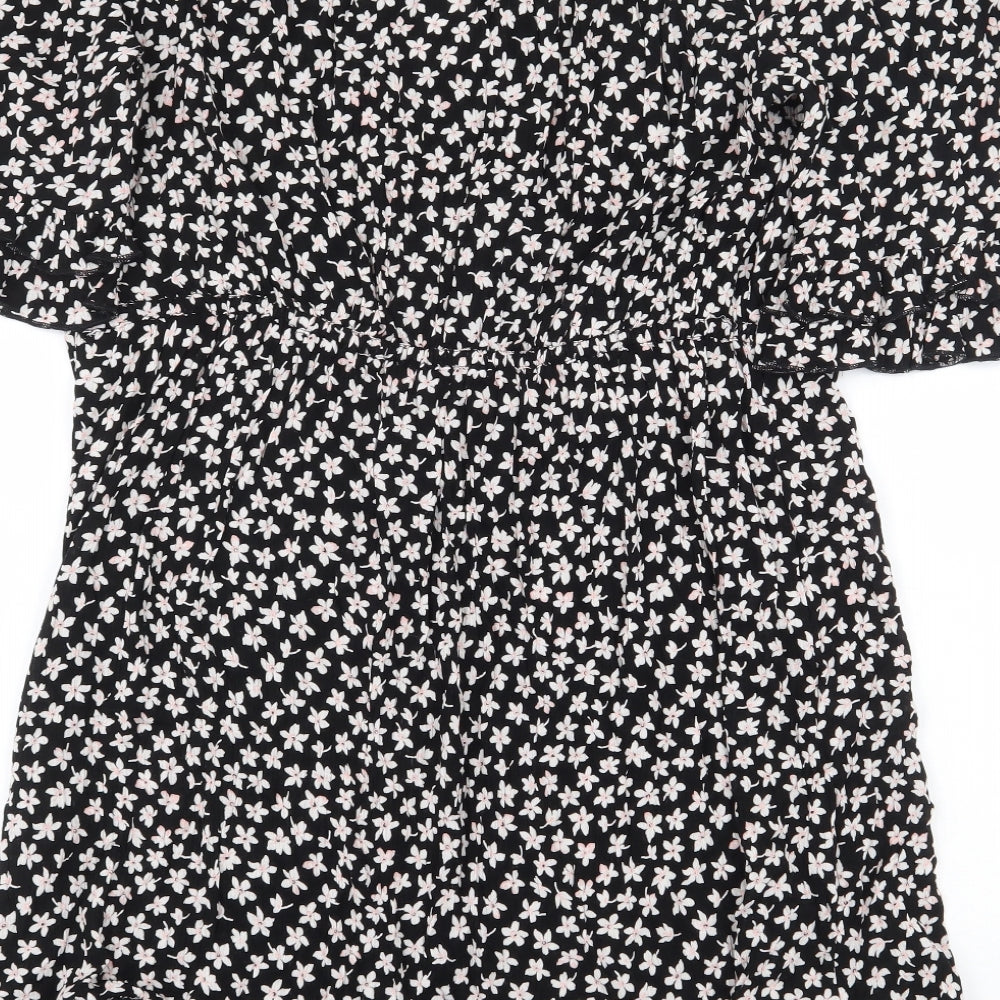 Dorothy Perkins Womens Black Floral Viscose A-Line Size 12 Off the Shoulder Pullover