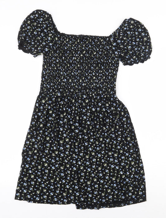 Quiz Womens Black Floral Viscose A-Line Size 10 Off the Shoulder Pullover