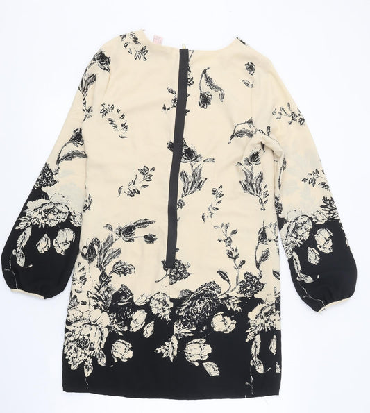 FOREVER 21 Womens Beige Floral Polyester A-Line Size S Round Neck Zip