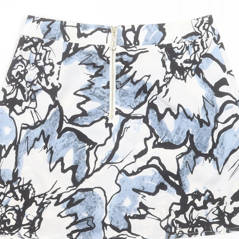 Love & Other things Womens Blue Geometric Polyester A-Line Skirt Size S Zip