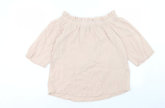 Primark Womens Pink Cotton Basic T-Shirt Size 10 Boat Neck