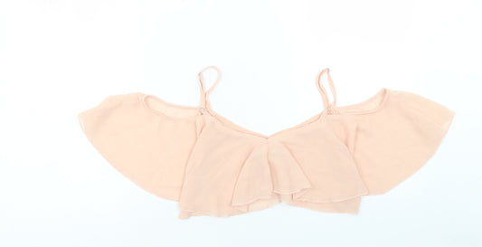 Boohoo Womens Pink Polyester Cropped Tank Size 8 V-Neck - Cold Shoulder