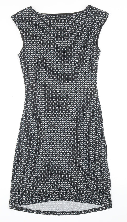 LOFT Womens Black Geometric Viscose Pencil Dress Size S Boat Neck Pullover