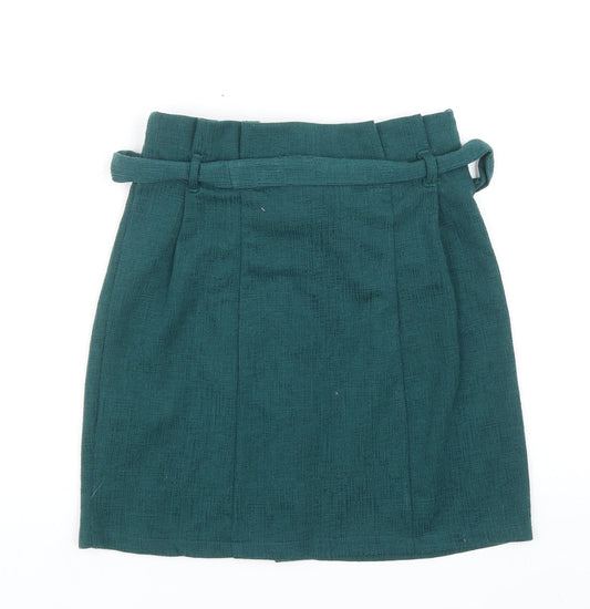 Primark Womens Green Polyester A-Line Skirt Size 6 Button - Belted