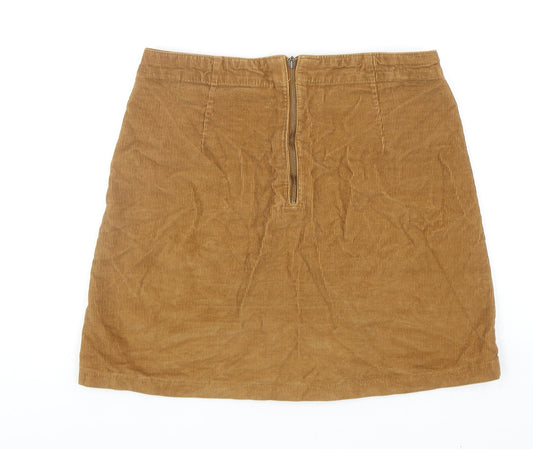 F&F Womens Brown Cotton A-Line Skirt Size 10 Zip