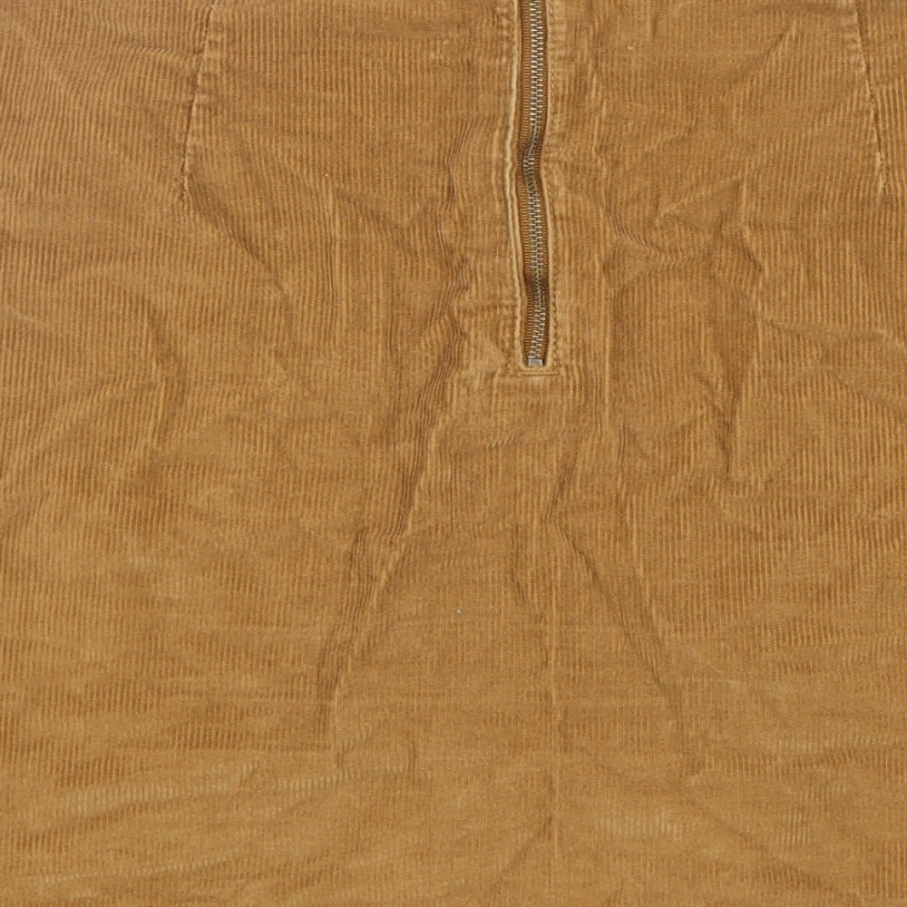 F&F Womens Brown Cotton A-Line Skirt Size 10 Zip