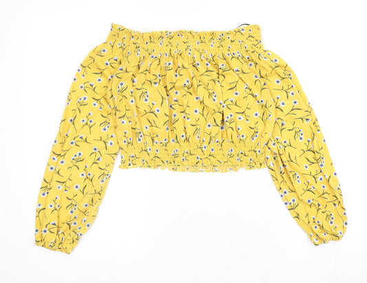 Womens UK Size S Divided by H&M Yellow Cropped Blouse