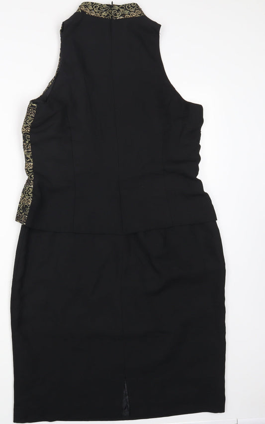 Jessica Howard Womens Black Polyester A-Line Size 12 High Neck Zip
