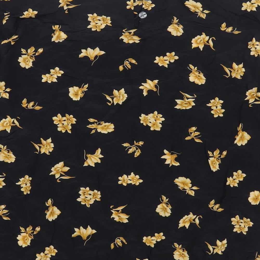 Evan Picone Womens Black Floral Silk Basic T-Shirt Size 6 Round Neck