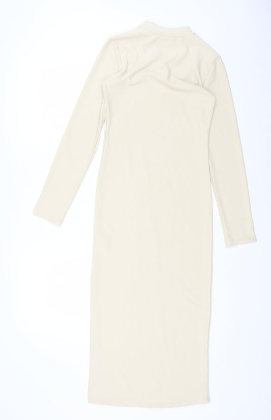 Stradivarius Womens Beige Polyester Maxi Size S Round Neck Pullover