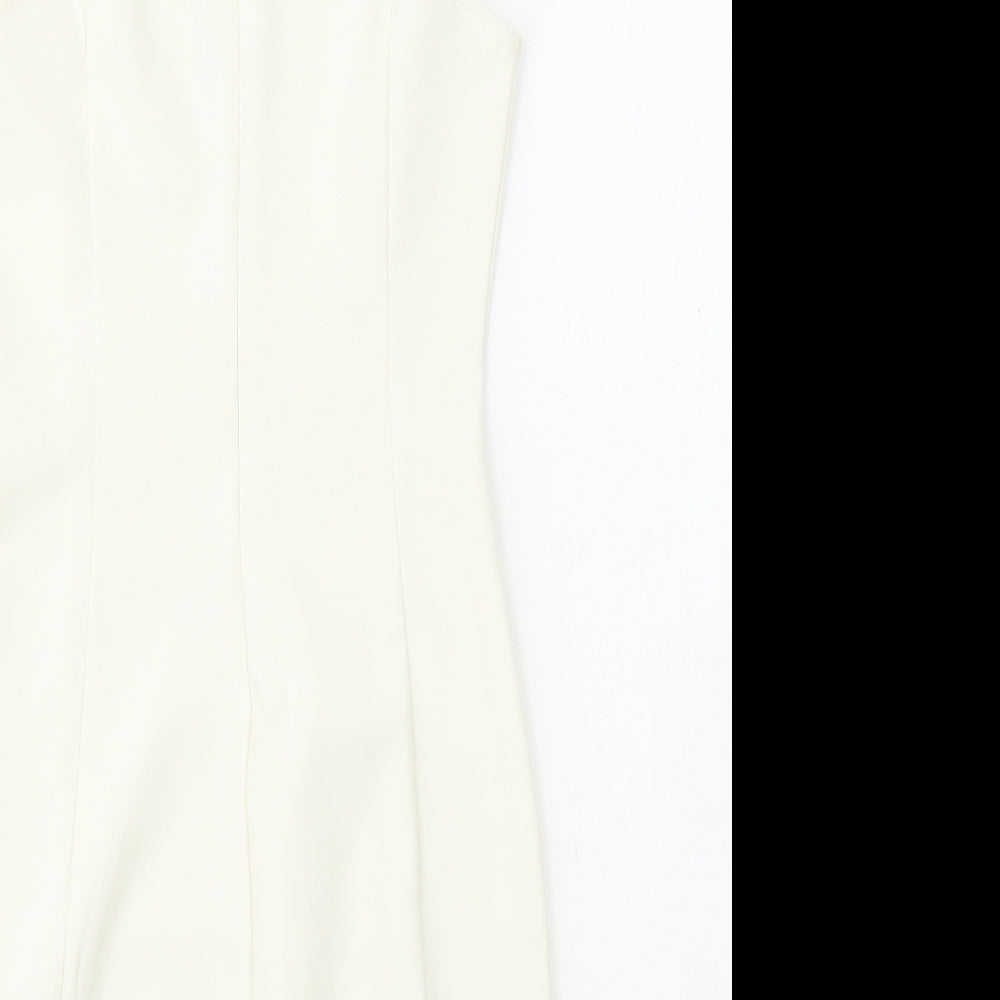 Miss Holly Womens White Cotton Mini Size XS High Neck Zip - Lace Top